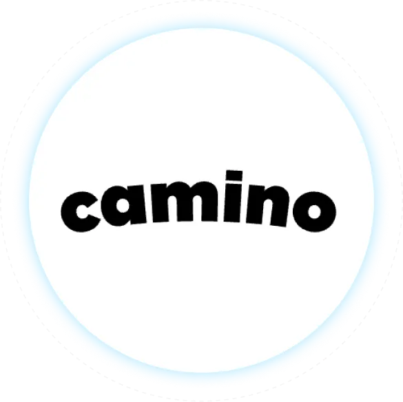 Glowing white circle featuring the Camino logo or text