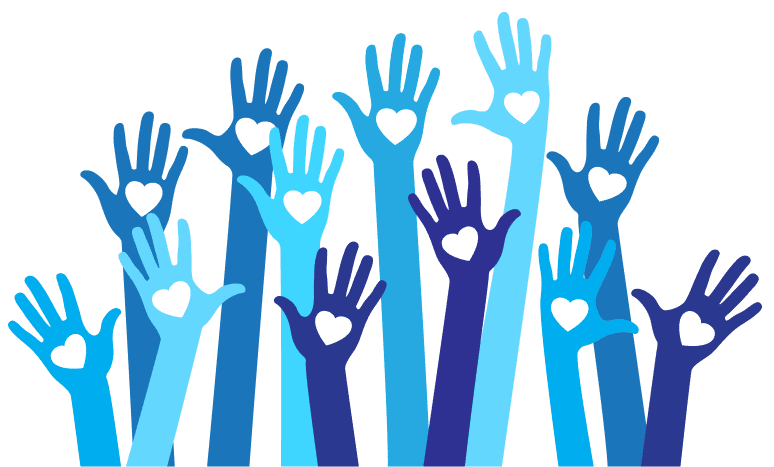 Illustration of many hands reaching upwards, symbolizing community support or collective effort.