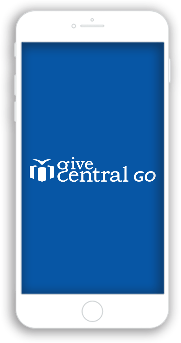 Smartphone showing GiveCentral Go branding and logo