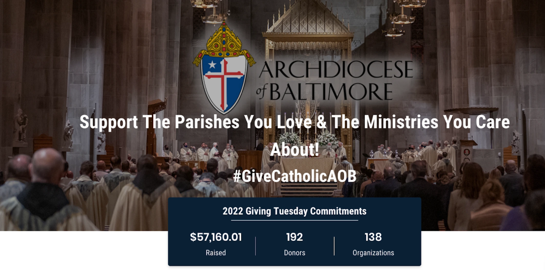 Archdiocese of Baltimore Giving Tuesday stats highlighting total funds raised and number of donors