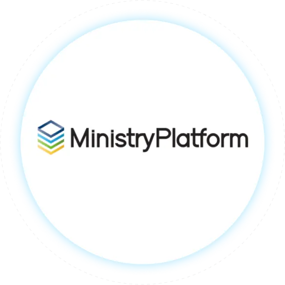 Glowing white circle featuring the Ministry Platform logo