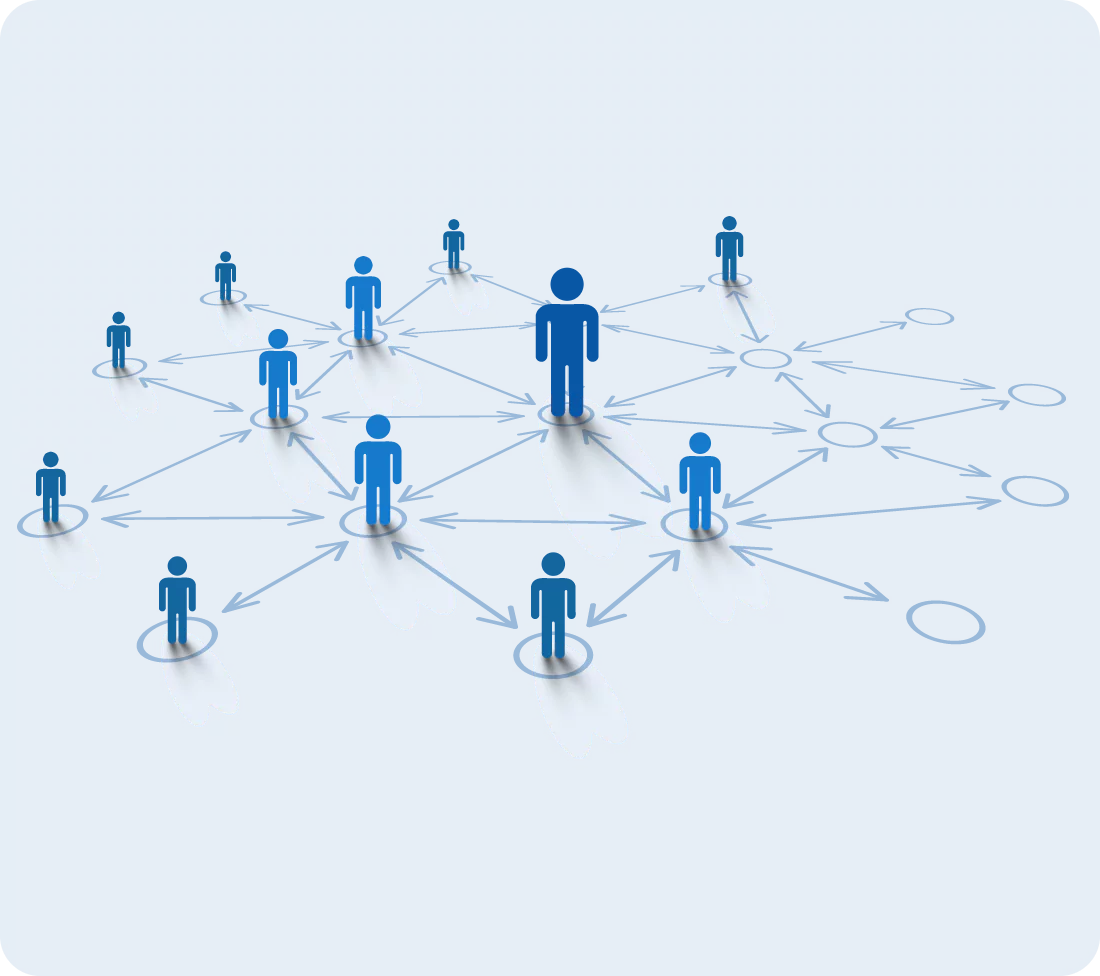 Illustration of a network of interconnected people, symbolizing relationship building.