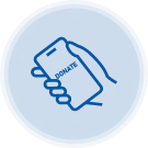 Icon of a hand holding a phone with a donation or money transfer symbol.